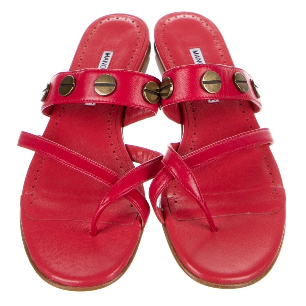 Manolo Blahnik Red Leather Studded SUSA Slides *Runs SUPER Small*